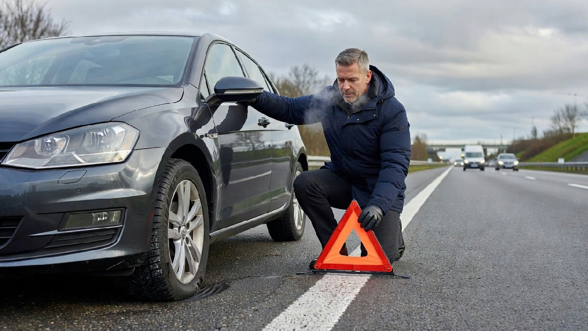 Veilig de snelweg verlaten bij een lekke band
